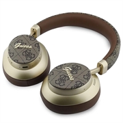 Guess PU 4G Gold Script Metal Logo ENC Wireless Earphones - Brown