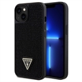 iPhone 15 Guess Rhinestones Triangle Metal Logo Case - Black