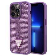 iPhone 15 Pro Guess Rhinestones Triangle Metal Logo Case - Purple