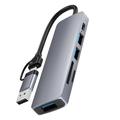 HC-13FL USB-C/USB-A Multiport Hub - USB 3.0, 2xUSB 2.0, SD/TF slot, USB-C - Grey