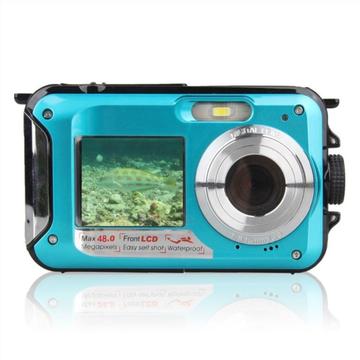 HD368 Waterproof Digital Camera Full HD 2.7K 48MP 16X Underwater Camera with Dual Screen - Blue