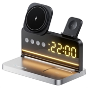 HT-568 3-in-1 Magnetic Wireless Charger with Alarm Clock & Desk Lamp