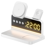 HT-568 3-in-1 Magnetic Wireless Charger with Alarm Clock & Desk Lamp - White