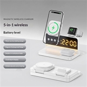HT-568 3-in-1 Magnetic Wireless Charger with Alarm Clock & Desk Lamp - White