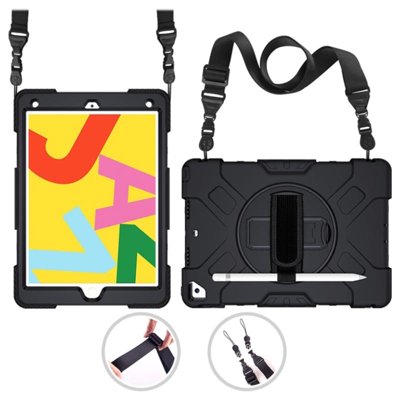 iPad 10.2 2019/2020 Heavy Duty 360 Case with Hand Strap Black