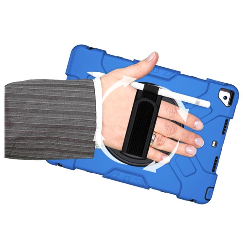 iPad 10.2 2019/2020 Heavy Duty 360 Case with Hand Strap Blue / Black