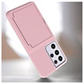 Samsung Galaxy S21 Ultra 5G Hybrid Case with Hidden Mirror & Card Slot - Pink