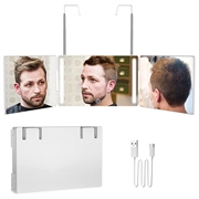 High-Definition LED Triple Folding Vanity Mirror with Adjustable Hook - White