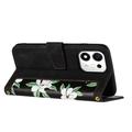 Honor 600 Smart Floral Wallet Case with Card Slots - Black