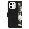 Honor 600 Smart Floral Wallet Case with Card Slots - Black
