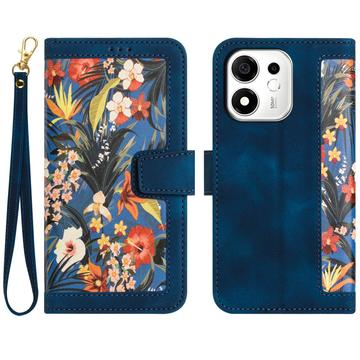 Honor 600 Smart Floral Wallet Case with Card Slots - Dark Blue