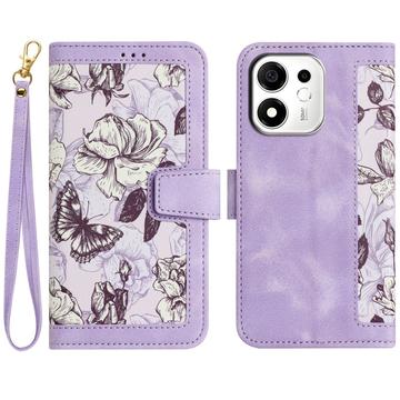 Honor 600 Smart Floral Wallet Case with Card Slots - Light Purple
