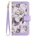 Honor 600 Smart Floral Wallet Case with Card Slots - Light Purple