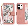 Honor 600 Smart Floral Wallet Case with Card Slots - Pink