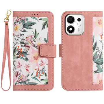 Honor 600 Smart Floral Wallet Case with Card Slots - Pink