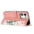 Honor 600 Smart Floral Wallet Case with Card Slots - Pink