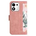 Honor 600 Smart Floral Wallet Case with Card Slots - Pink