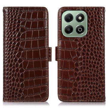 Honor X6b Crocodile Series Wallet Leather Case with RFID - Brown