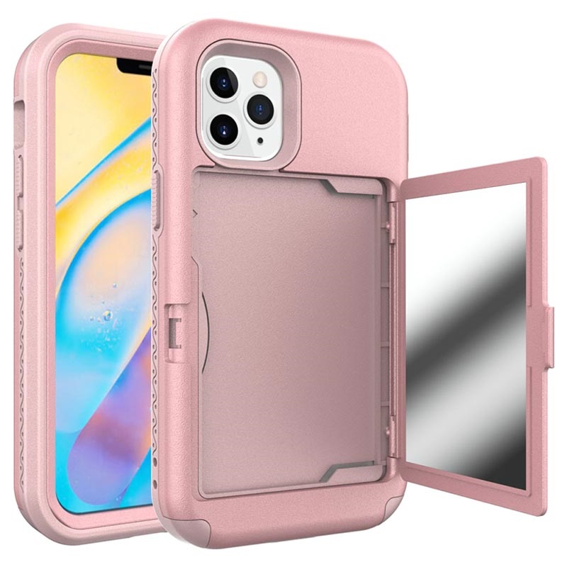 iPhone 12/12 Pro Hybrid Case with Hidden Mirror & Card Slot Pink