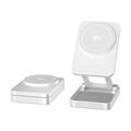 JJT-C42 Qi2 3-in-1 Aluminium Alloy Foldable Magnetic Wireless Charger - 15W - Silver