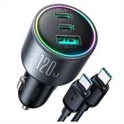 Joyroom powerful 3-port PD QC car charger incl. 1.2m USB-C cable - 145W - Dark Grey
