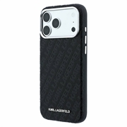 iPhone 18 Pro Max Karl Lagerfeld Grained Allover Logo Metal Elongated MagSafe Case - Black