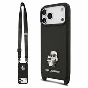 iPhone 18 Pro Karl Lagerfeld Saffiano Crossbody Metal Karl & Choupette Case - Black