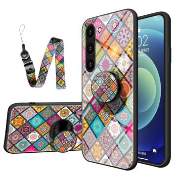 Checkered Pattern Samsung Galaxy S23 5G Hybrid Case - Colorful Mandala