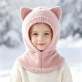 Kids Cat Ear Knitted Balaclava - Pink