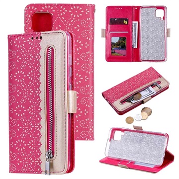 Lace Pattern Huawei P40 Lite Wallet Case - Hot Pink