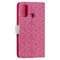 Lace Pattern Samsung Galaxy A21s Wallet Case with Stand Feature - Hot Pink