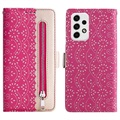 Lace Pattern Samsung Galaxy A23 Wallet Case - Hot Pink