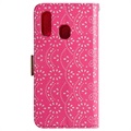 Lace Pattern Samsung Galaxy A40 Wallet Case - Hot Pink