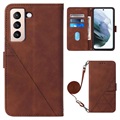 Line Series Samsung Galaxy S22 5G Wallet Case - Brown