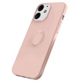 iPhone 13 Liquid Silicone Case with Ring Holder - Pink