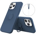 iPhone 13 Pro Liquid Silicone Case with Ring Holder - Blue