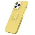 iPhone 13 Pro Max Liquid Silicone Case with Ring Holder - Yellow