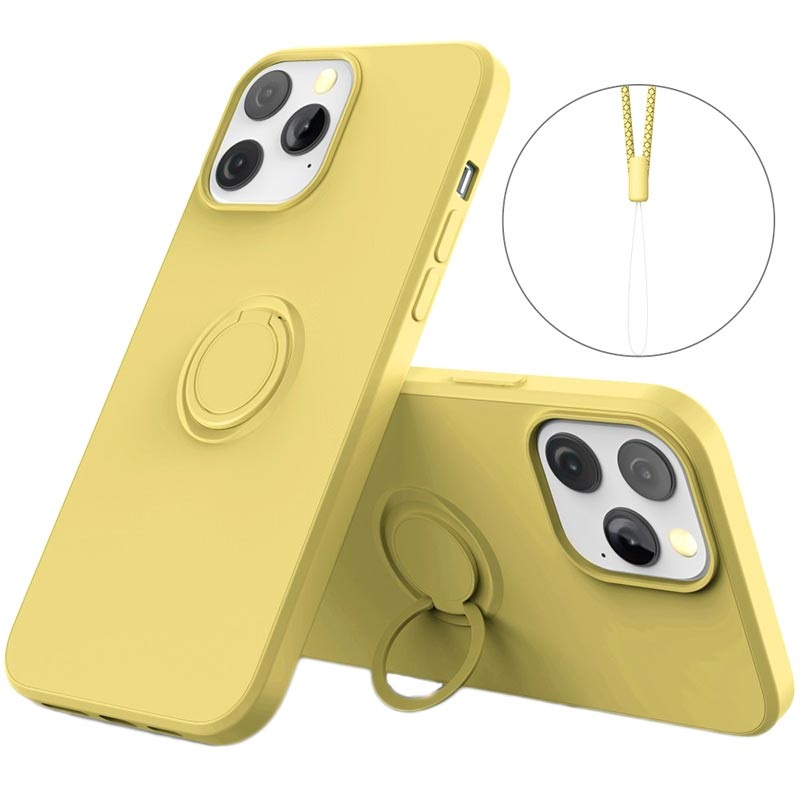 iPhone 13 Pro Liquid Silicone Case with Ring Holder Yellow