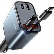 Lisen B104 4-in-1 Car Charger with Retractable USB-C & Lightning Cables - 45W