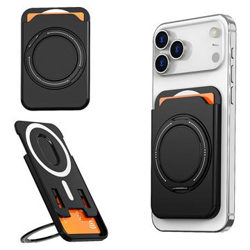 Magnetic Card Holder with Ring Kickstand - Black