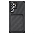 Samsung Galaxy S22 Ultra 5G Magnetic Case with Card Holder - Carbon Fiber - Black
