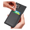 Samsung Galaxy S22 Ultra 5G Magnetic Case with Card Holder - Carbon Fiber - Black
