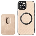 iPhone 15 Plus Magnetic Case with Card Holder - Carbon Fiber - Khaki