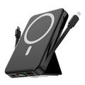 Magnetic Wireless Power Bank with USB-C and Lightning Cables - 10000mAh/15W (Open-Box Satisfactory) - Black