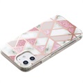 Marble Pattern Electroplated IMD iPhone 12 mini TPU Case - White / Pink