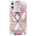 Marble Pattern Electroplated IMD iPhone 12 mini TPU Case - White / Pink