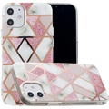 Marble Pattern Electroplated IMD iPhone 12 mini TPU Case - White / Pink