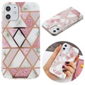 Marble Pattern Electroplated IMD iPhone 12 mini TPU Case - White / Pink