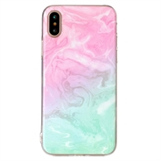 iPhone XS/X Marble Pattern IMD TPU Case - Pink / Cyan