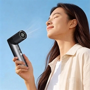 Mini Lipstick-Shaped Handheld Fan with Digital Display and LED Light - Grey